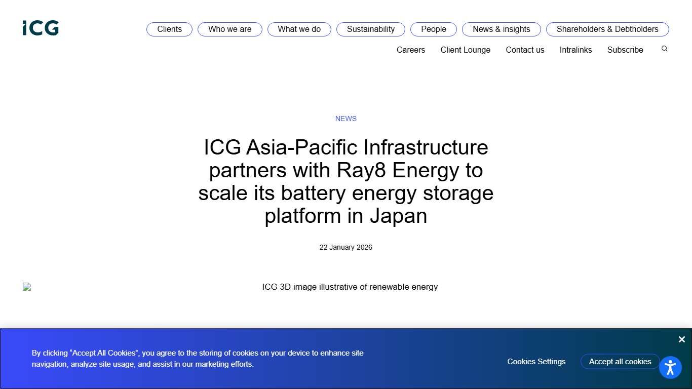 ICG Asia-Pacific Infrastructure partners with Ray8 Energy to scale its battery energy storage platform in Japan - ICG